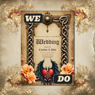 Invitation Elégance celtique avec coeur et ailes.