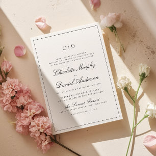 Invitation Élégance classique Script Mariage monogramme minim