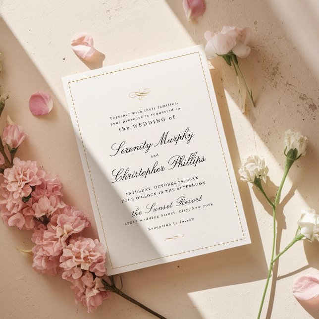Invitation Élégance Classique Script Mariage noir et blanc da (Classic Elegance Script Black And White Wedding In Invitation)