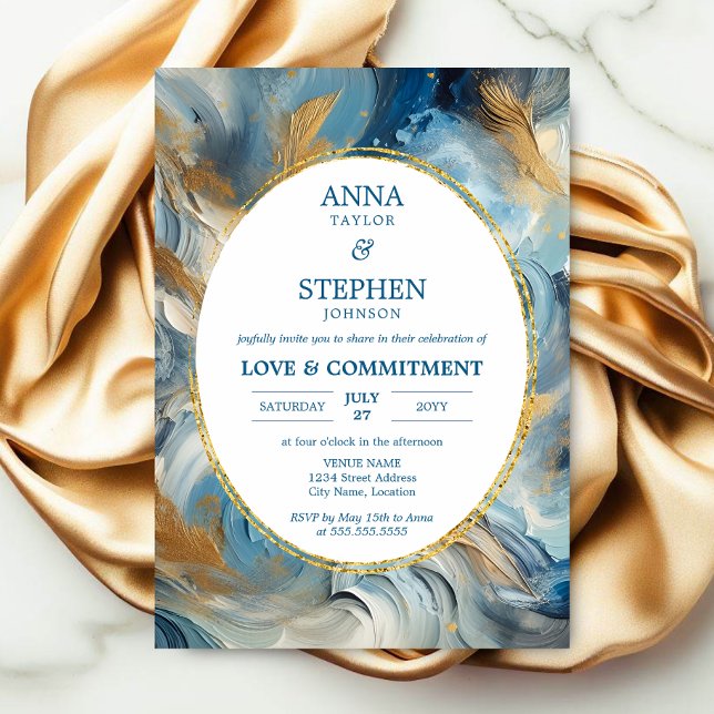 Invitation Élégance Contemporaine : Cérémonie d'Engagement (Contemporary Elegance commitment ceremony invitation front.)