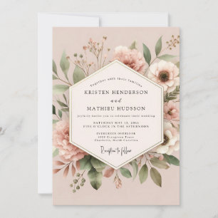 Invitation Élégance de mariage botanique rose tendre