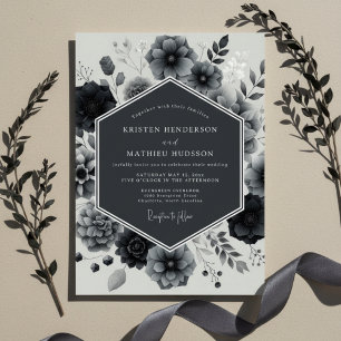 Invitation Élégance de mariage Charcoal Bloom