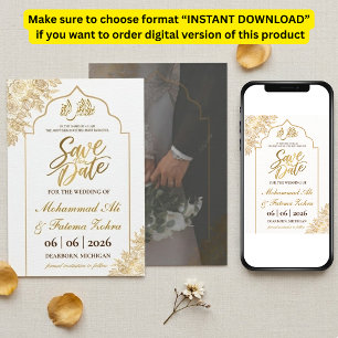 Invitation Élégance de mosquée florale dorée Nikah Sauvegarde