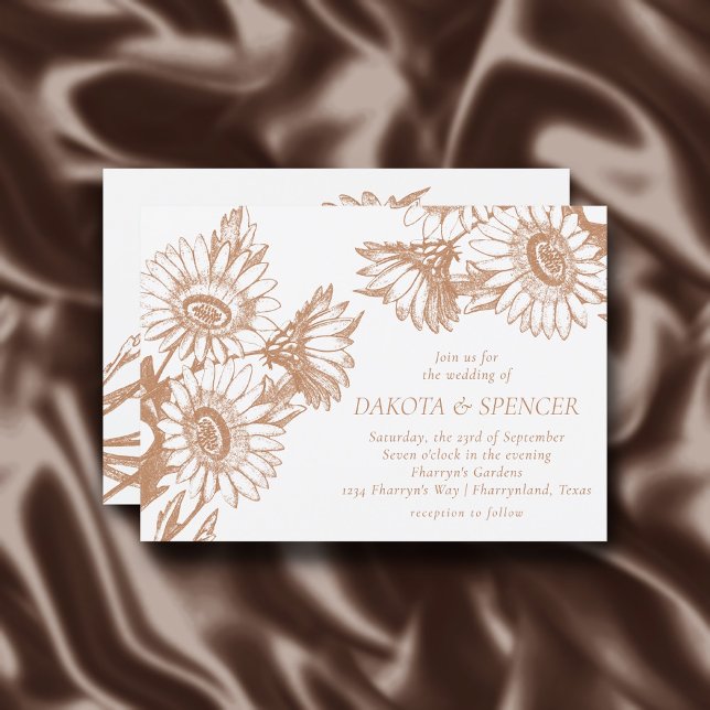 Invitation Élégance des tournesols | Mariage or Rose minimal (Créateur téléchargé)