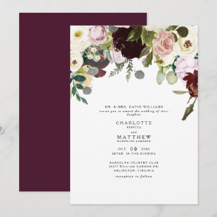 Invitation Elegance Dusty Rose & Mariage Floral Bourgogne