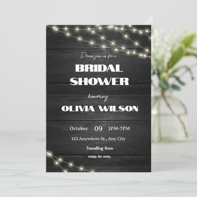 Invitation Élégance en bois : Mariage rustique avec lumières  (Debout devant)
