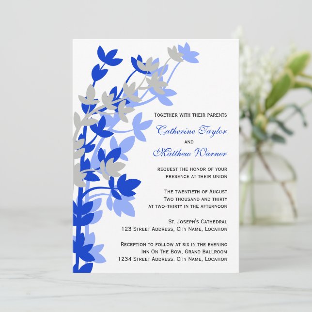 Invitation Élégance Feutrée En Mariage argent bleu (Debout devant)