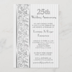 Invitation Élégance Florale Argentée 25e Anniversaire