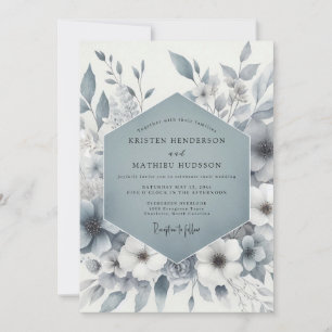 Invitation Élégance Florale Bleu Ardoise pour Mariage