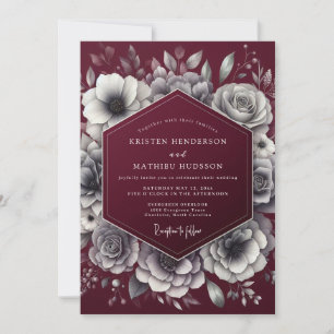 Invitation Élégance Florale Bourguignonne pour un Mariage Som