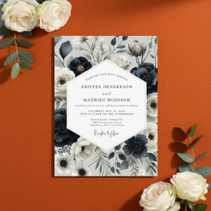 Invitation Élégance Florale de Mariage Navy