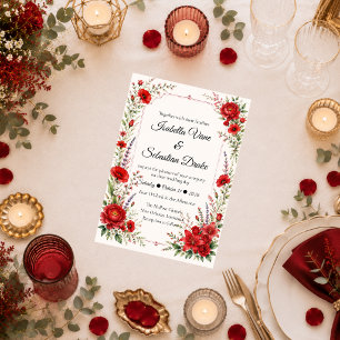 Invitation Élégance florale écarlate romantique de mariage