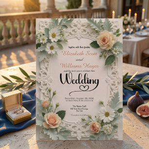 Invitation Élégance florale en relief faux pour mariage de pr