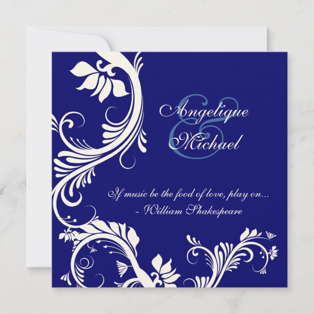 Invitation Élégance florale mariage crème bleue (Devant)