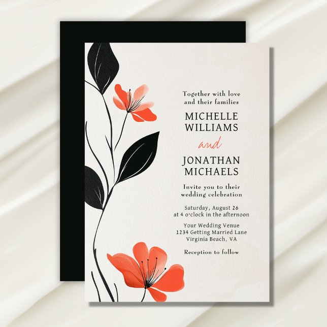 Invitation Élégance florale moderne avec Mariage de fleurs au (Modern Floral Elegance with Bold Blooms Wedding Invitation)