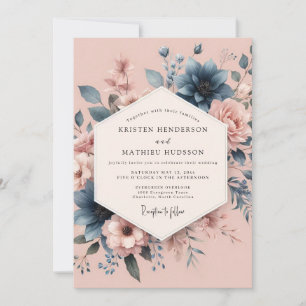 Invitation Élégance Florale Rose Poussiéreuse de Mariage