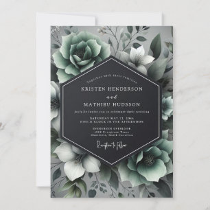 Invitation Élégance Florale Vert Sauge pour Mariage
