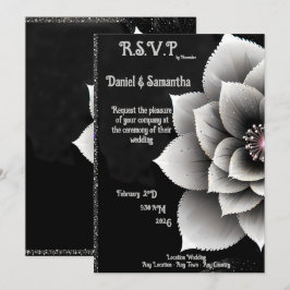 Invitation Élégance intemporelle : Mariage en fleurs noir et 