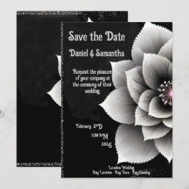 Invitation Élégance intemporelle : Mariage en fleurs noir et 