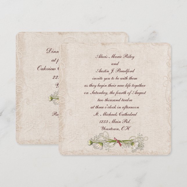 Invitation Élégance Mariage marguerite (Devant / Derrière)