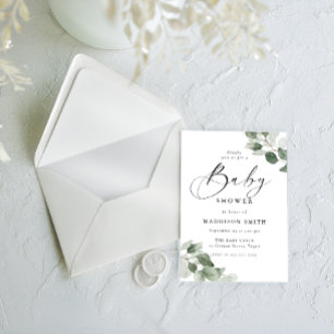 Invitation Élégance Moderne Baby Shower Feuilles Vertes