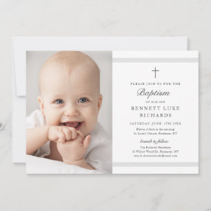 Invitation Élégance Moderne Baptême Photo Garçons ou Filles