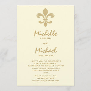 Invitation Élégance moderne Gold Fleur de Lis Engagement