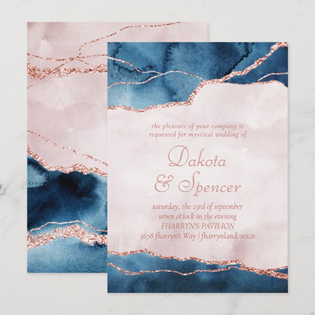 Invitation Élégance mystique | Turquoise Mariage en pierre ro (Devant / Derrière)