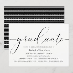 Invitation Élégance noire et blanche Fête de l'obtention du
