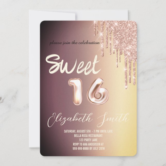 Invitation Elégance or, sweet sixteen or rose (Devant)
