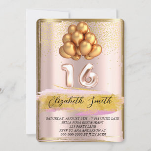 Invitation Elégance or, sweet sixteen or rose