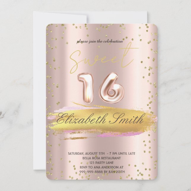 Invitation Elégance or, sweet sixteen or rose Invitat (Devant)