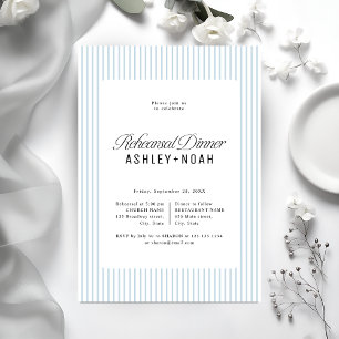 Invitation Élégance rayée bleue pour un dîner de répétition c