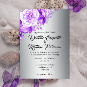 Invitation Élégance romantique Mariage Rose d'argent et viole