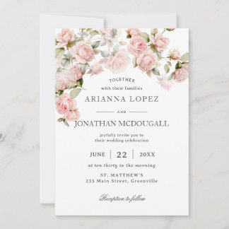 Invitation Elégance rustique Blush Roses Rose Mariage Floral
