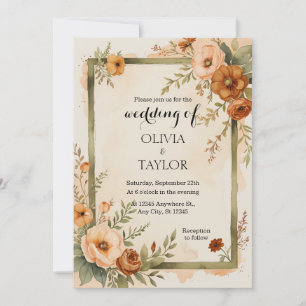 Invitation Élégance rustique Vintage chaude Mariage floral