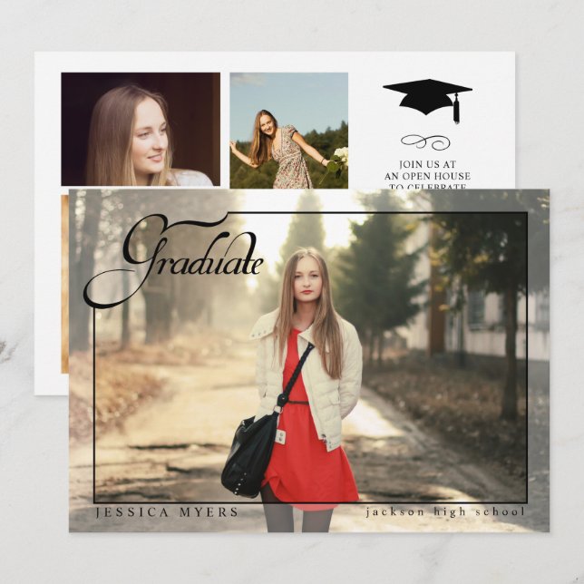Invitation Élégance simple, Annonces photos de diplôme (Devant / Derrière)