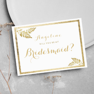 Invitation Élégance simple blanc doré floral Bridesmaid