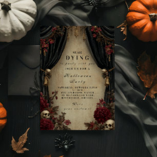 Invitation Élégance sombre crâne et tenture Halloween