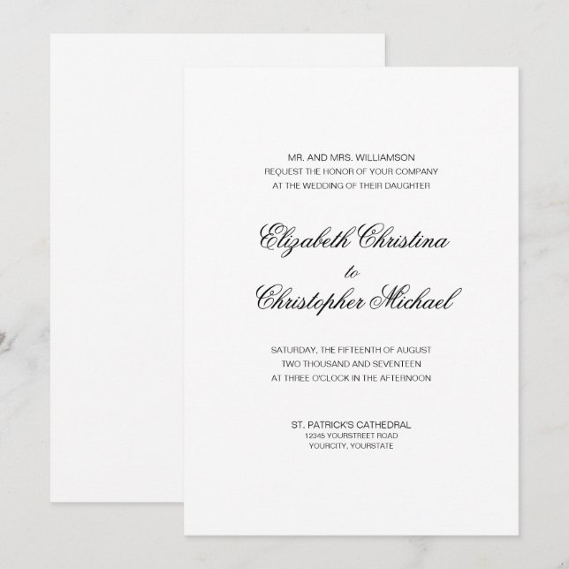 Invitation Élégance traditionnelle en noir et blanc (pas de r (Devant / Derrière)