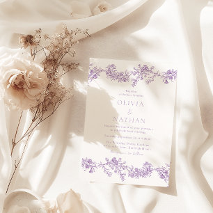 Invitation Élégance vintage : Lavande violette Mariage floral