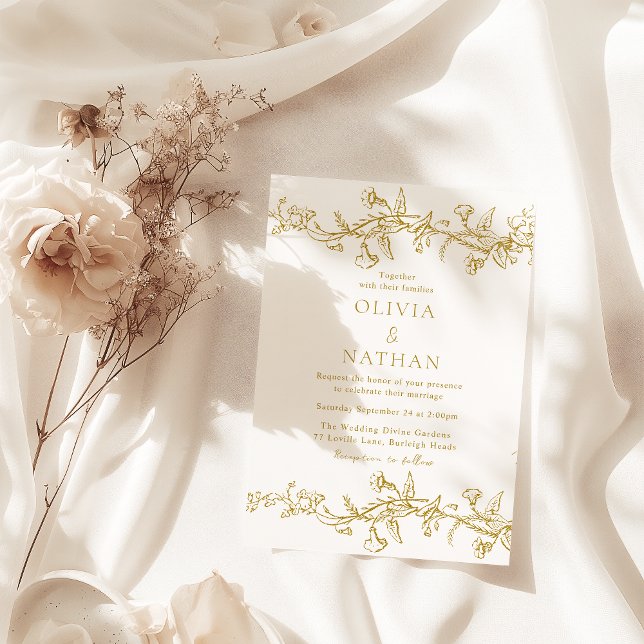 Invitation Élégance vintage : Mariage Floral Or Classique (Créateur téléchargé)