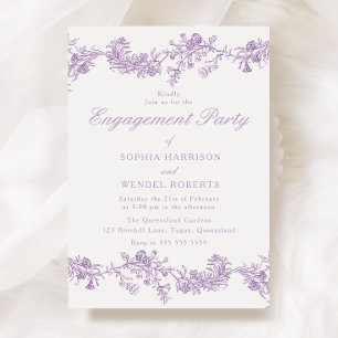 Invitation Élégance vintage : Parti d'engagement floral viole