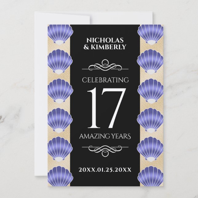 Invitation Élégant 17ème anniversaire de Mariage des obus (Devant)