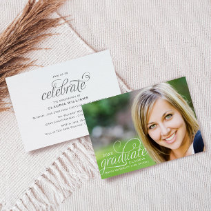 Invitation Élégant 2024 Diplômé en Script Photo Graduation