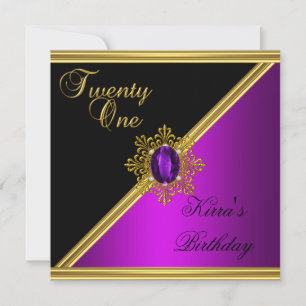 Invitation Élégant 21e 21 Anniversaire Magenta Gem Noir Or