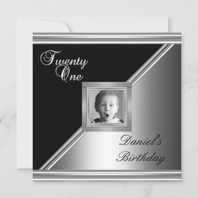 Invitation Élégant 21e 21 Anniversaire Soirée Noire Déco Arge (Devant)