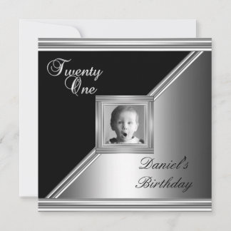 Invitation Élégant 21e 21 Anniversaire Soirée Noire Déco Arge