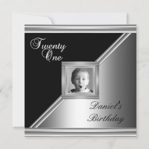 Invitation Élégant 21e anniversaire 21 ans fête noir argent d