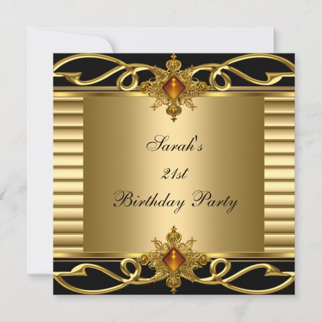Invitation Elégant 21e anniversaire Gold Black Art Déco Jewel (Devant)